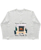 Camping Graphic  White Henley waffle knit