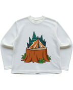Camping Graphic Off-White Waffle Knit Oversized Full-Sleeve