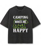 Camping Makes Happy Graphic Acidwash Oversized T-Shirt