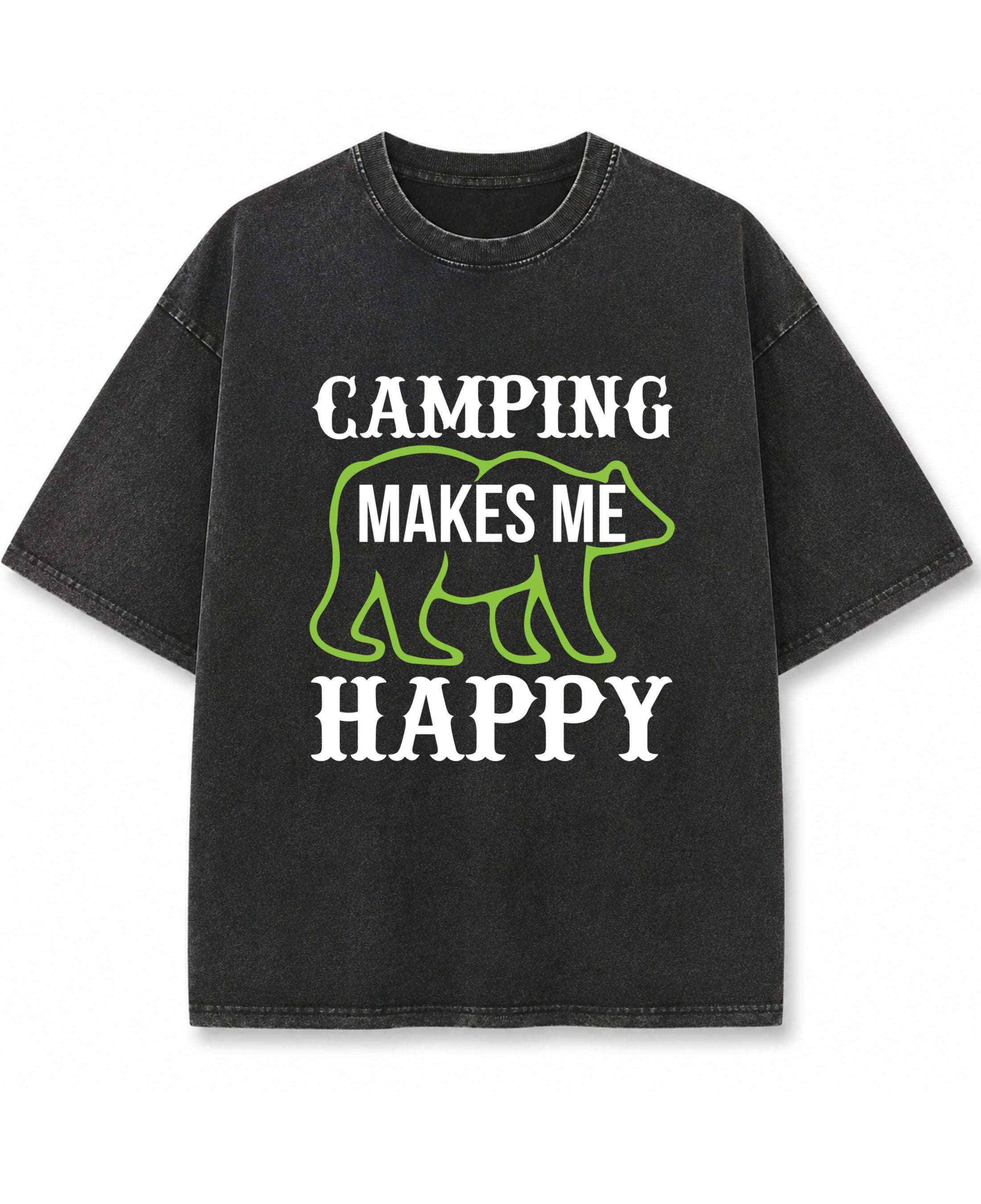 Camping Makes Happy Graphic Acidwash Oversized T-Shirt