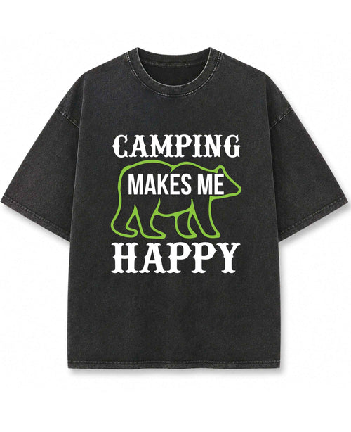 Camping Makes Happy Graphic Acidwash Oversized T-Shirt