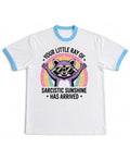 White & Sky Blue Ringer tee Front Design