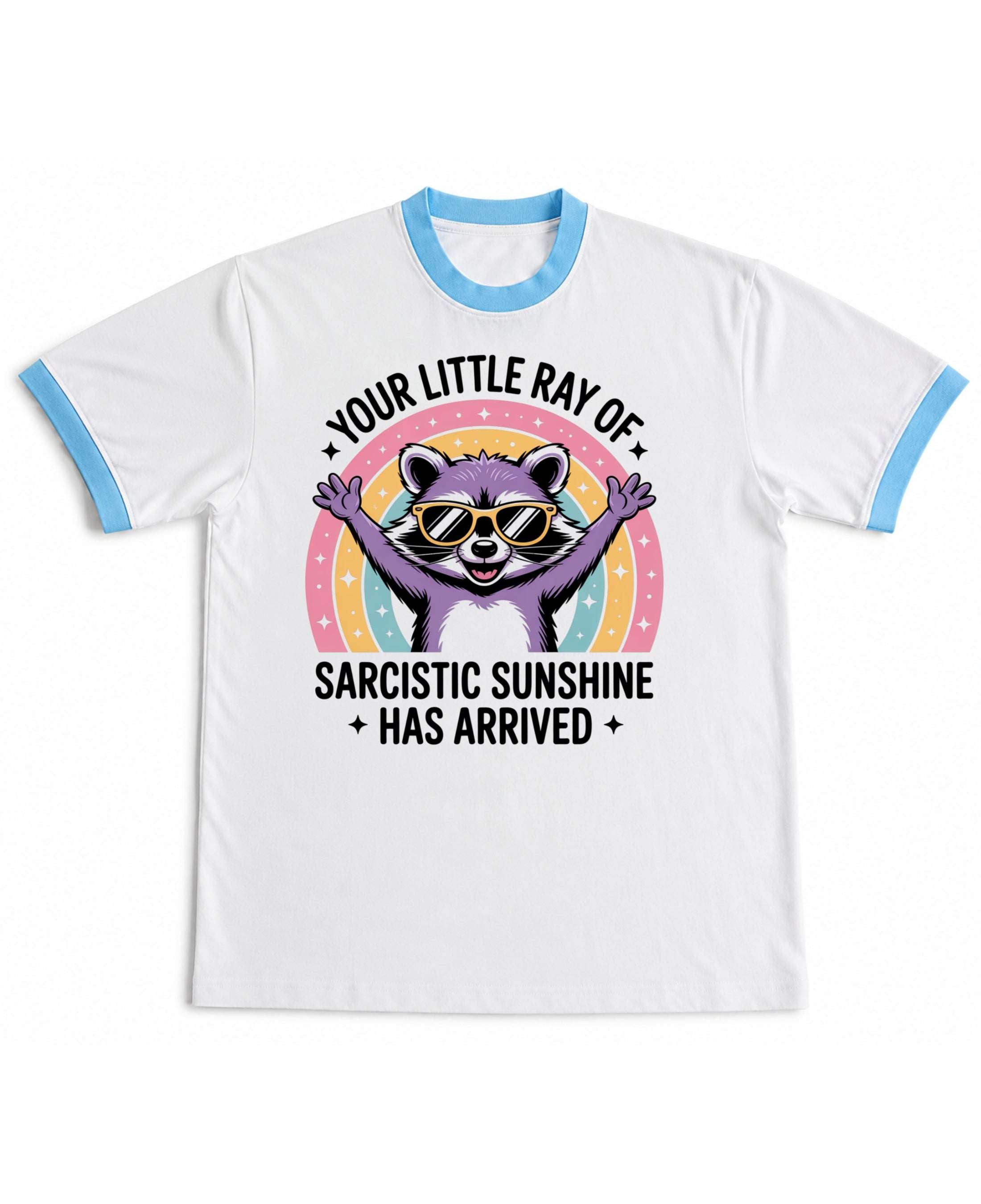 White & Sky Blue Ringer tee Front Design