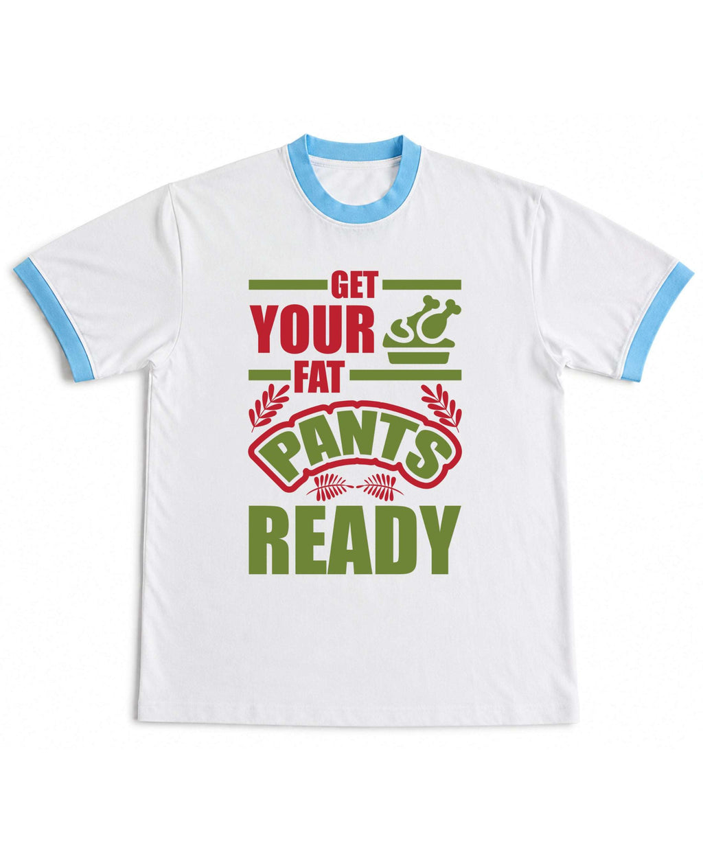 White & Sky Blue Ringer tee Front Design