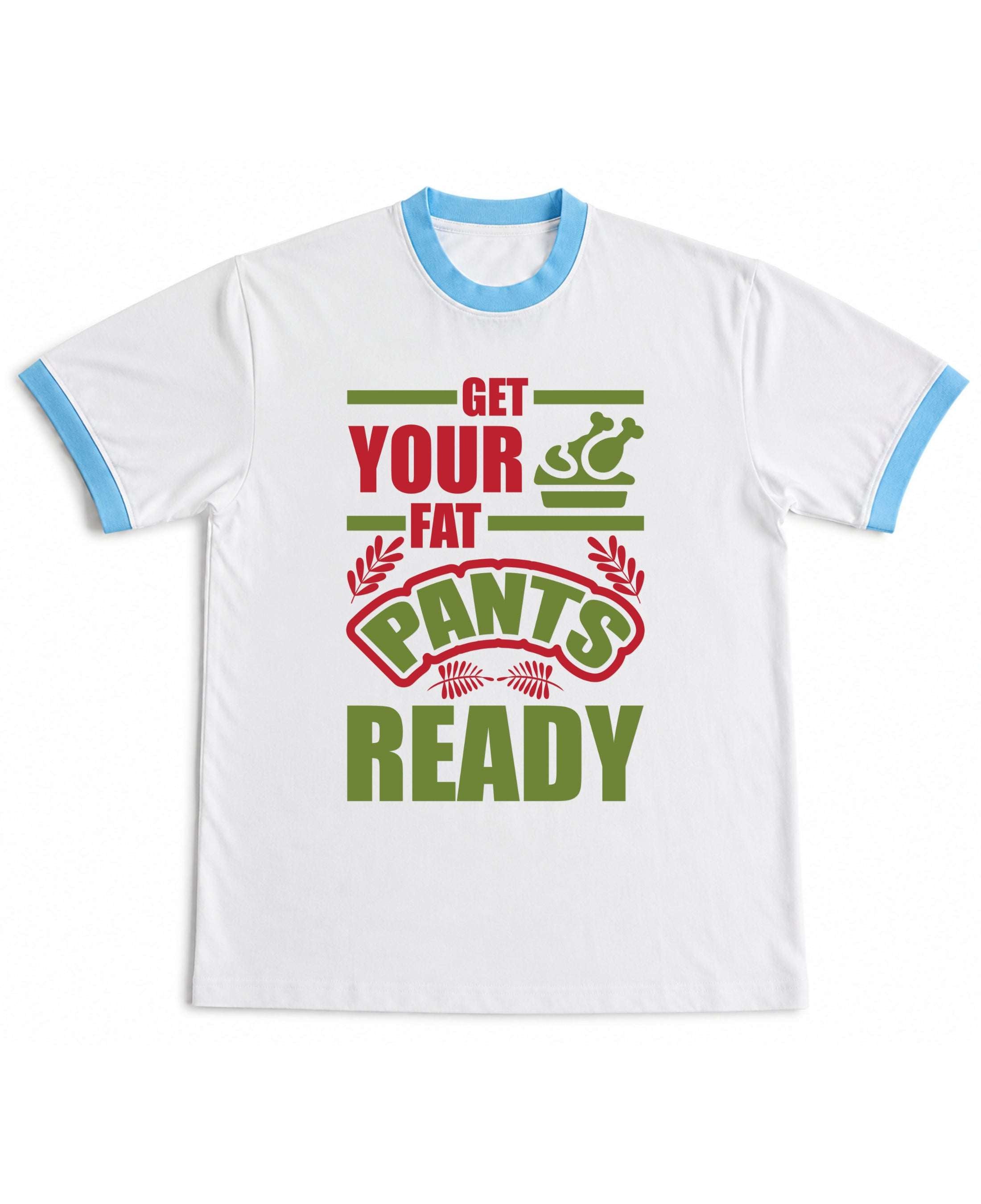 White & Sky Blue Ringer tee Front Design