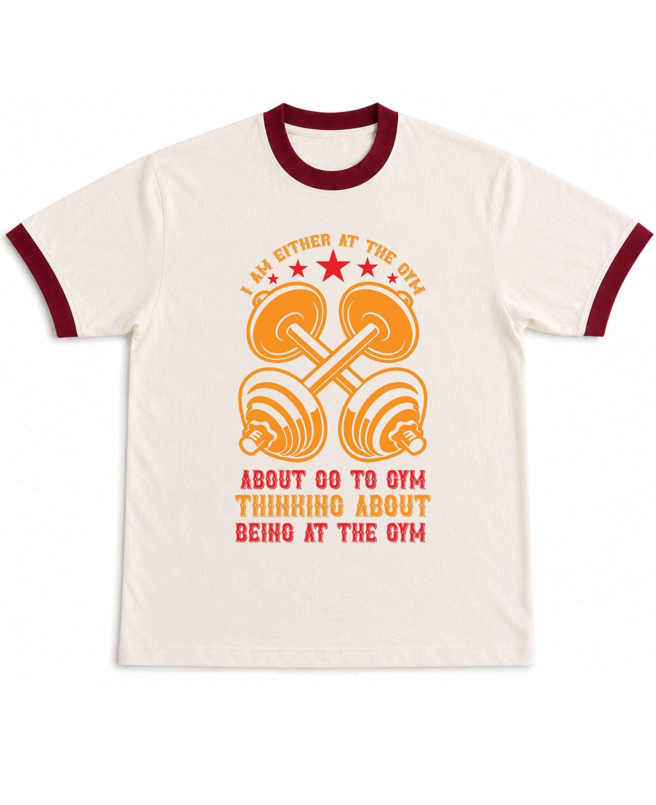 Gym Off White & Maroon Ringer Tee