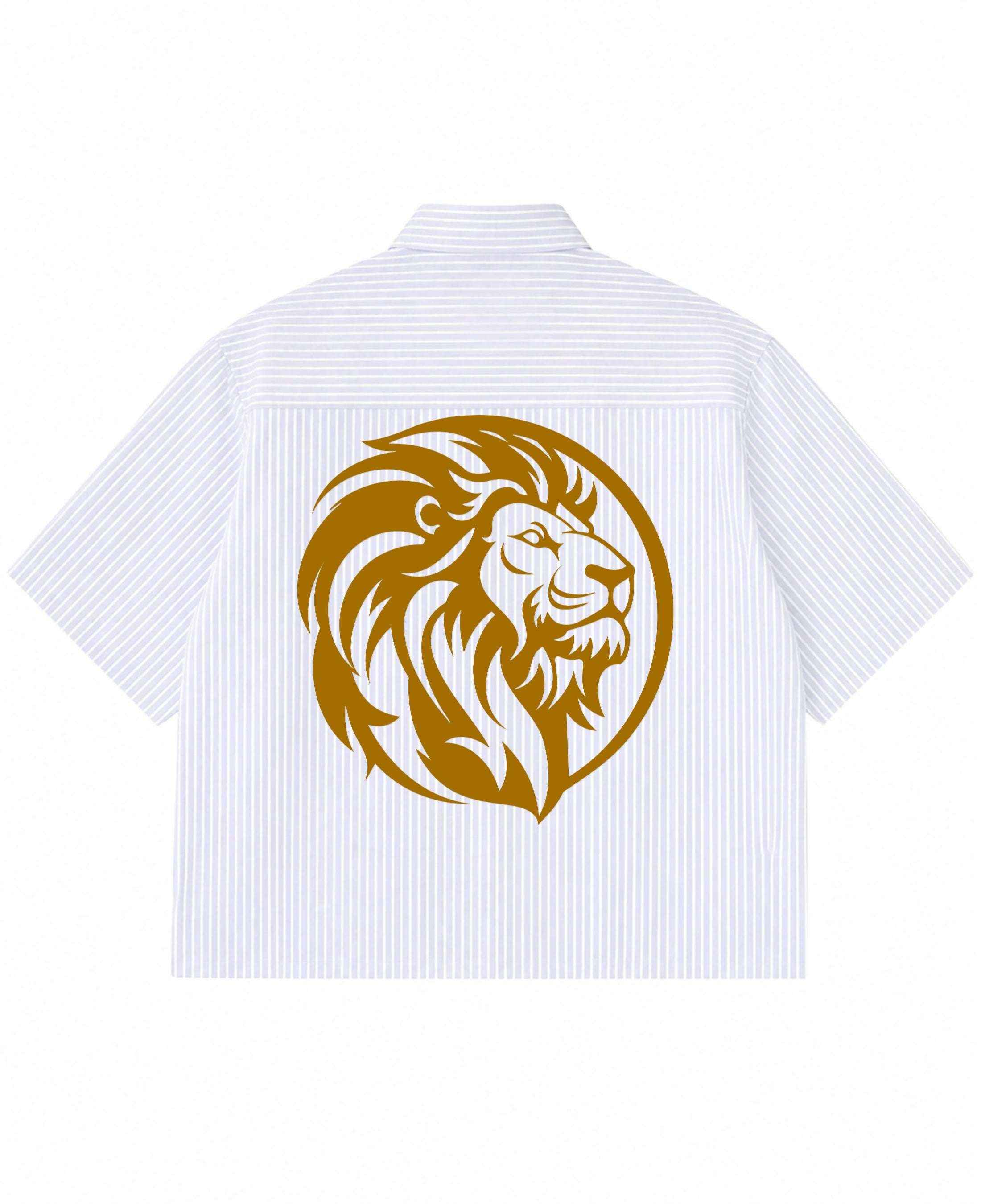 Lion Graphic Blue Striped Oxford Boxy Shirt