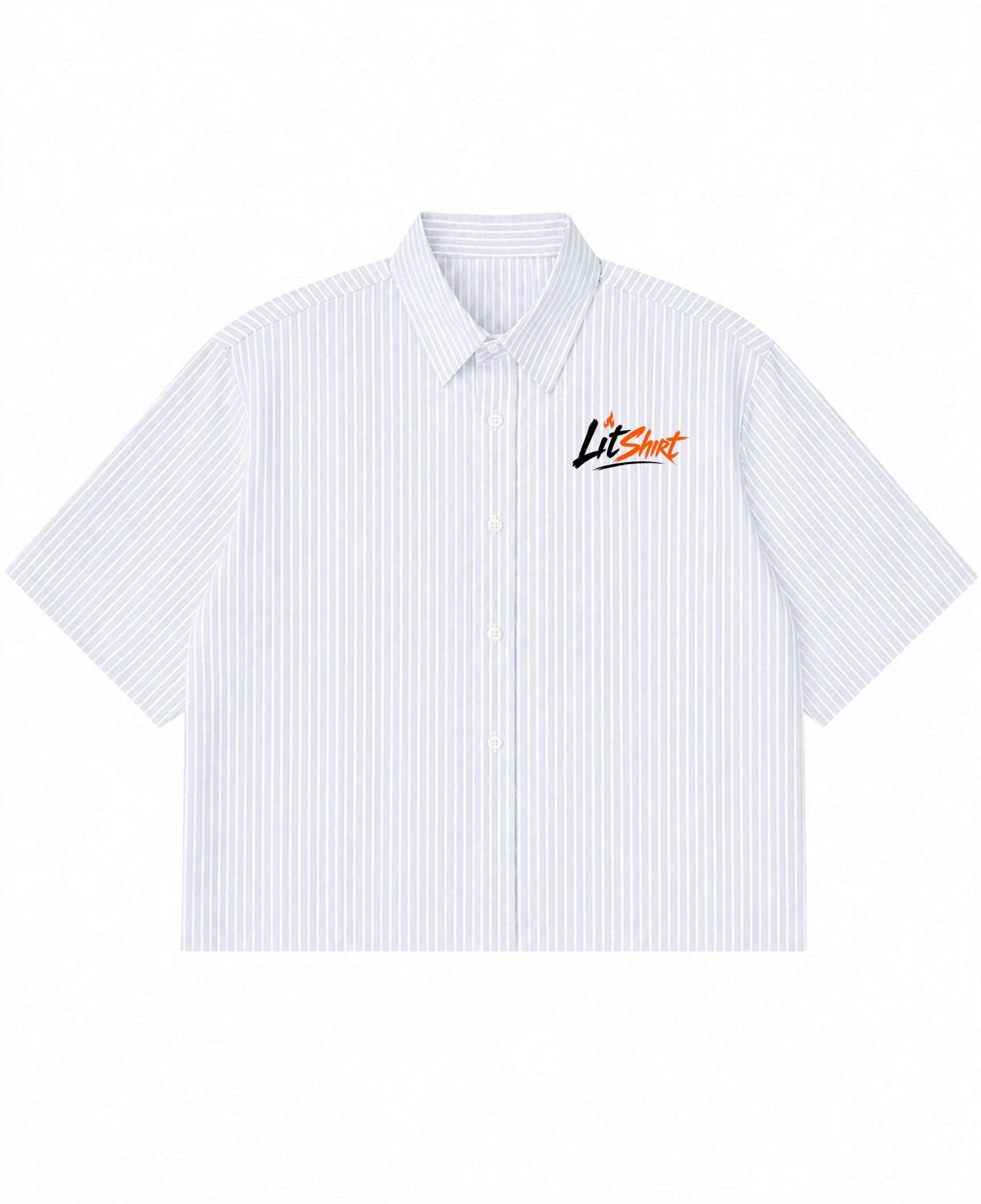 Blue Striped Oxford Boxy Shirt Front Design