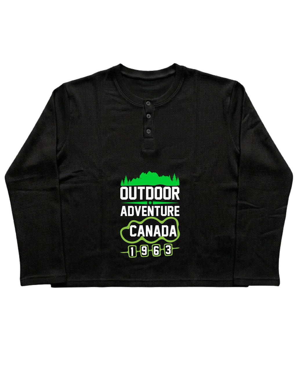 Black Henley waffle knit Front Design
