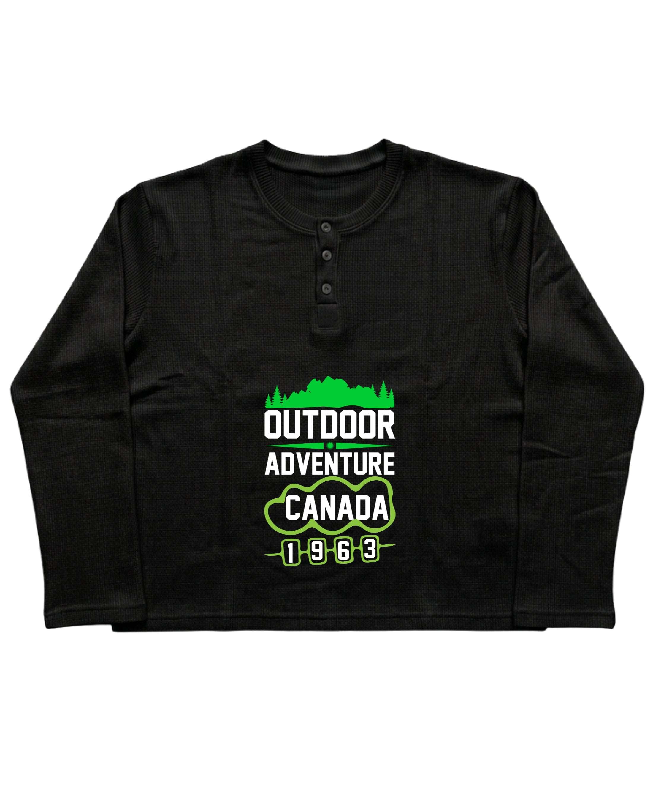 Black Henley waffle knit Front Design