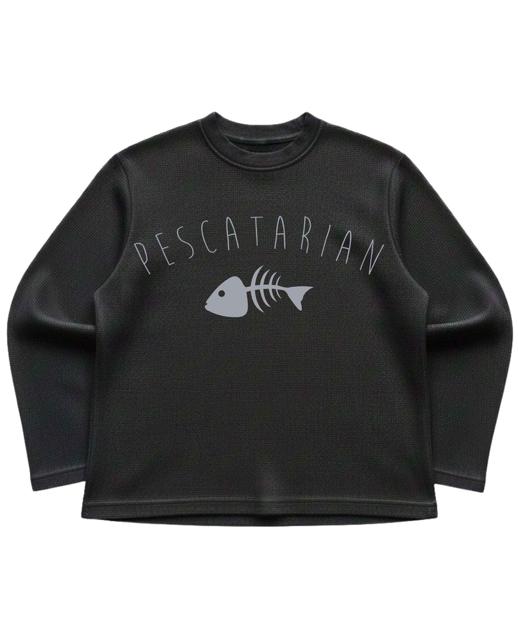 Pescatarian Black Waffle Knit Oversized Full-Sleeve