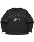 Pescatarian Black Waffle Knit Oversized Full-Sleeve