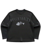 Pescatarian Black Waffle Knit Oversized Full-Sleeve
