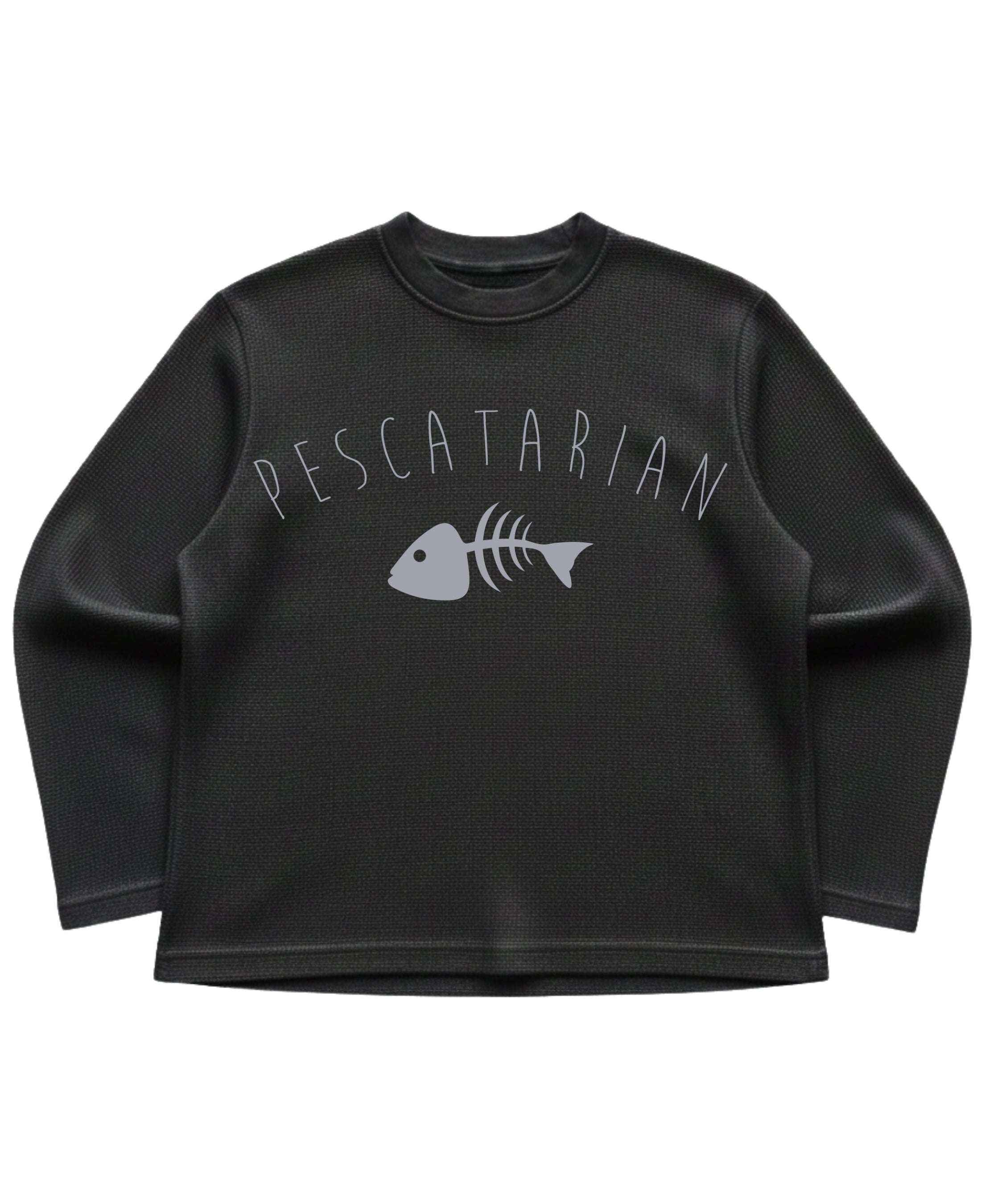 Pescatarian Black Waffle Knit Oversized Full-Sleeve