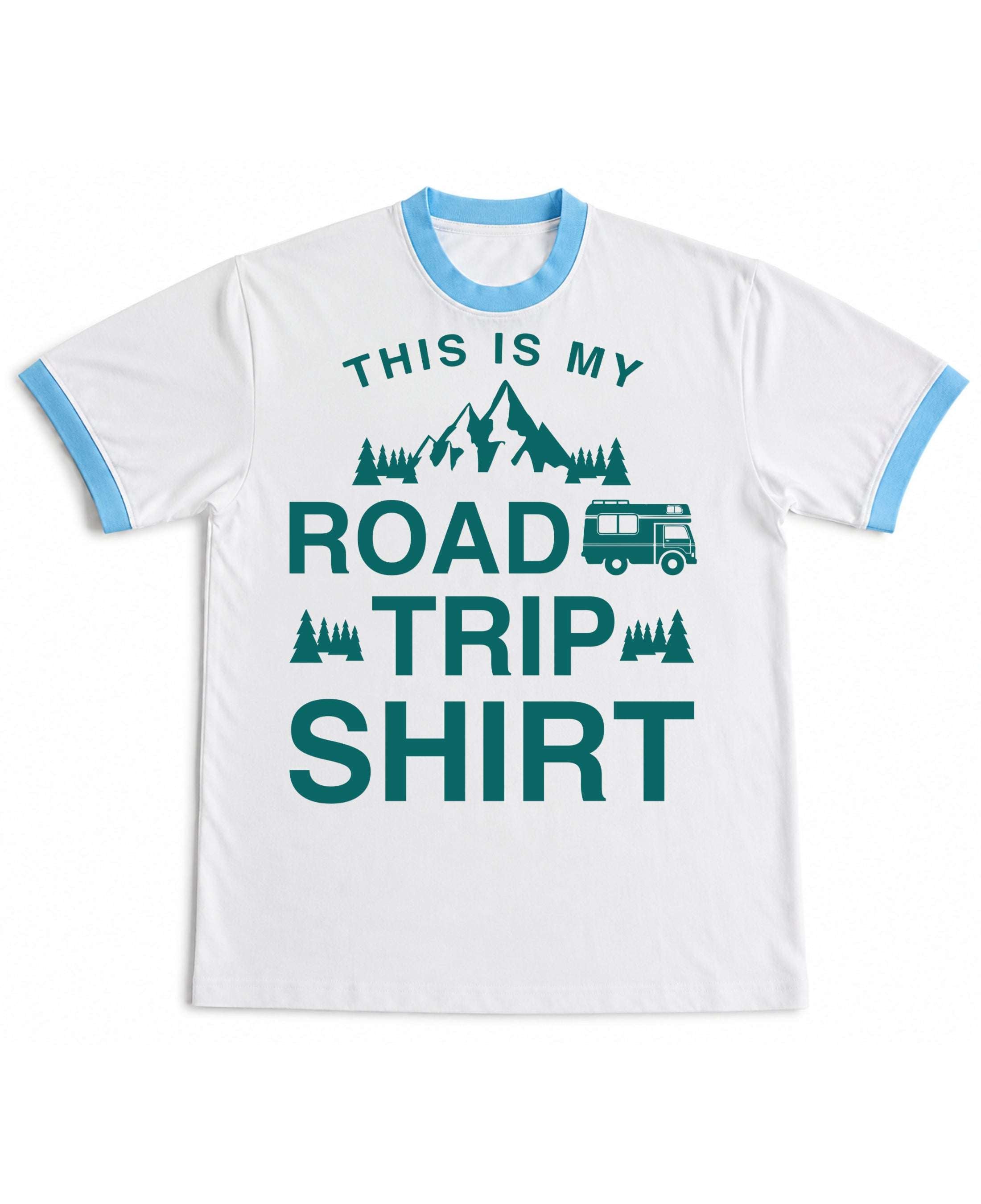 White & Sky Blue Ringer tee Front Design
