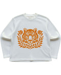 Tiger Graphic Off-White Waffle Knit Oversized Full-Sleeve
