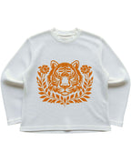 Tiger Graphic Off-White Waffle Knit Oversized Full-Sleeve