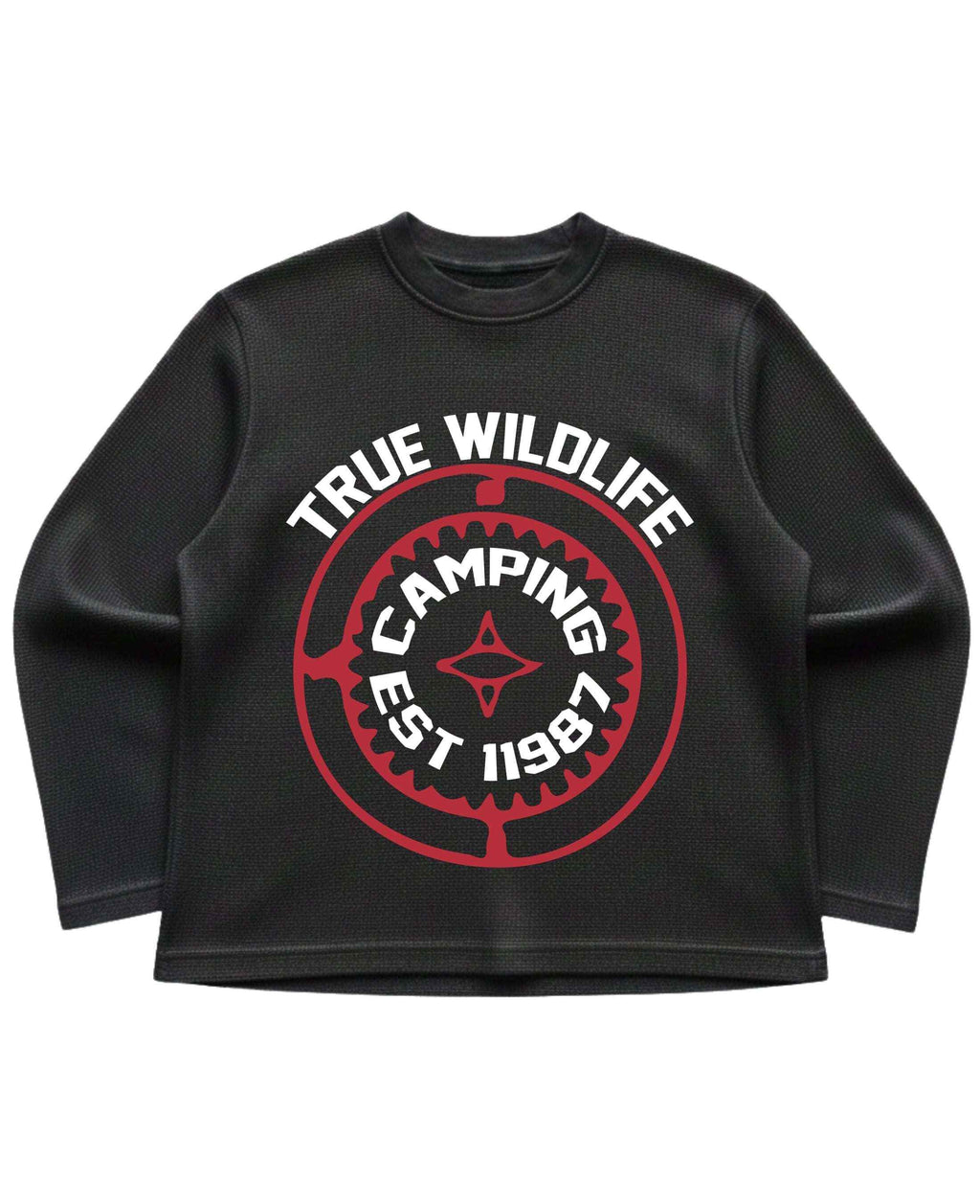 True Wildlife Black Waffle Knit Oversized Full-Sleeve