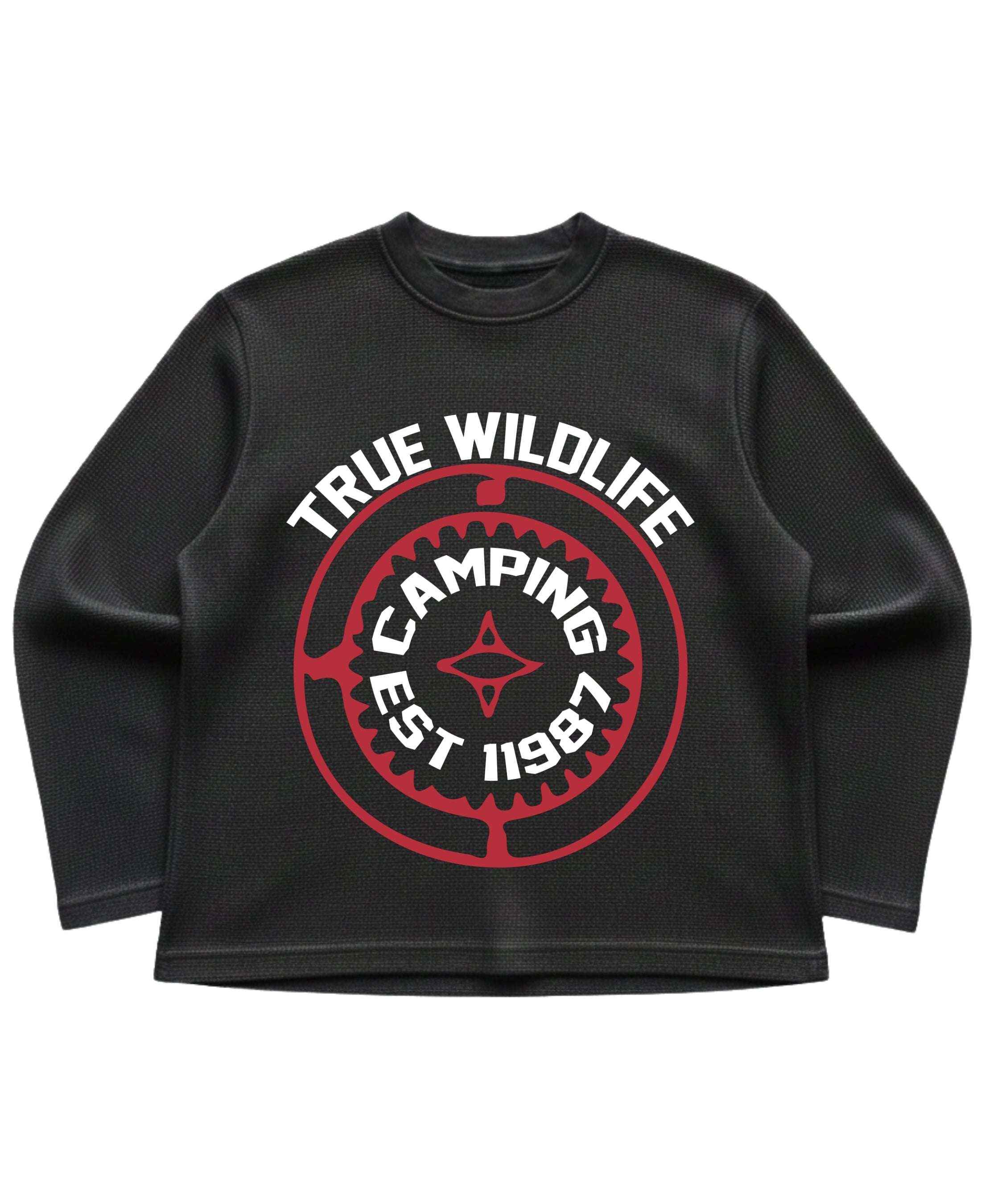True Wildlife Black Waffle Knit Oversized Full-Sleeve