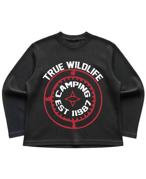 True Wildlife Black Waffle Knit Oversized Full-Sleeve