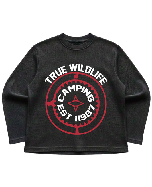 True Wildlife Black Waffle Knit Oversized Full-Sleeve