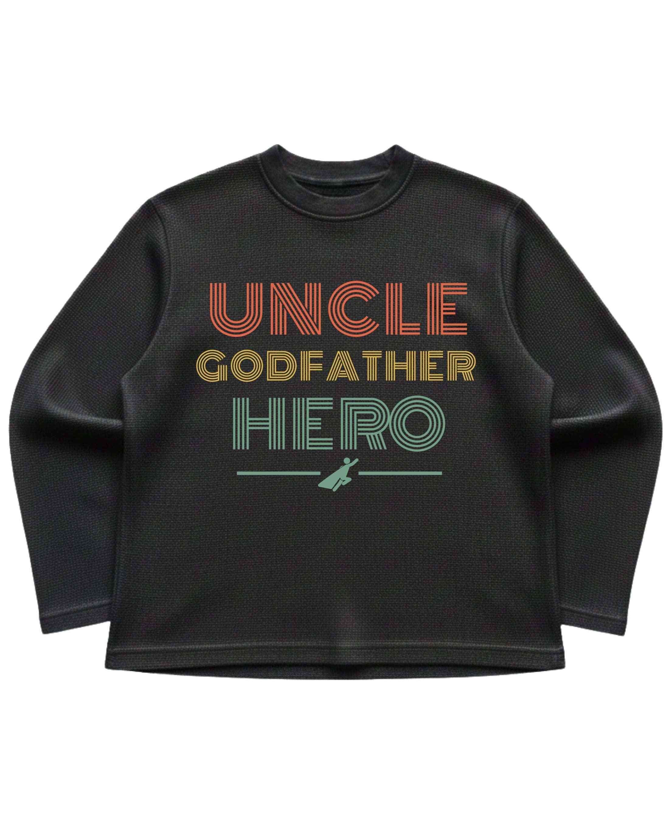 Uncle Godfather Hero Black Waffle Knit Oversized Full-Sleeve