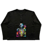 Urban Graphic Black Henley waffle knit