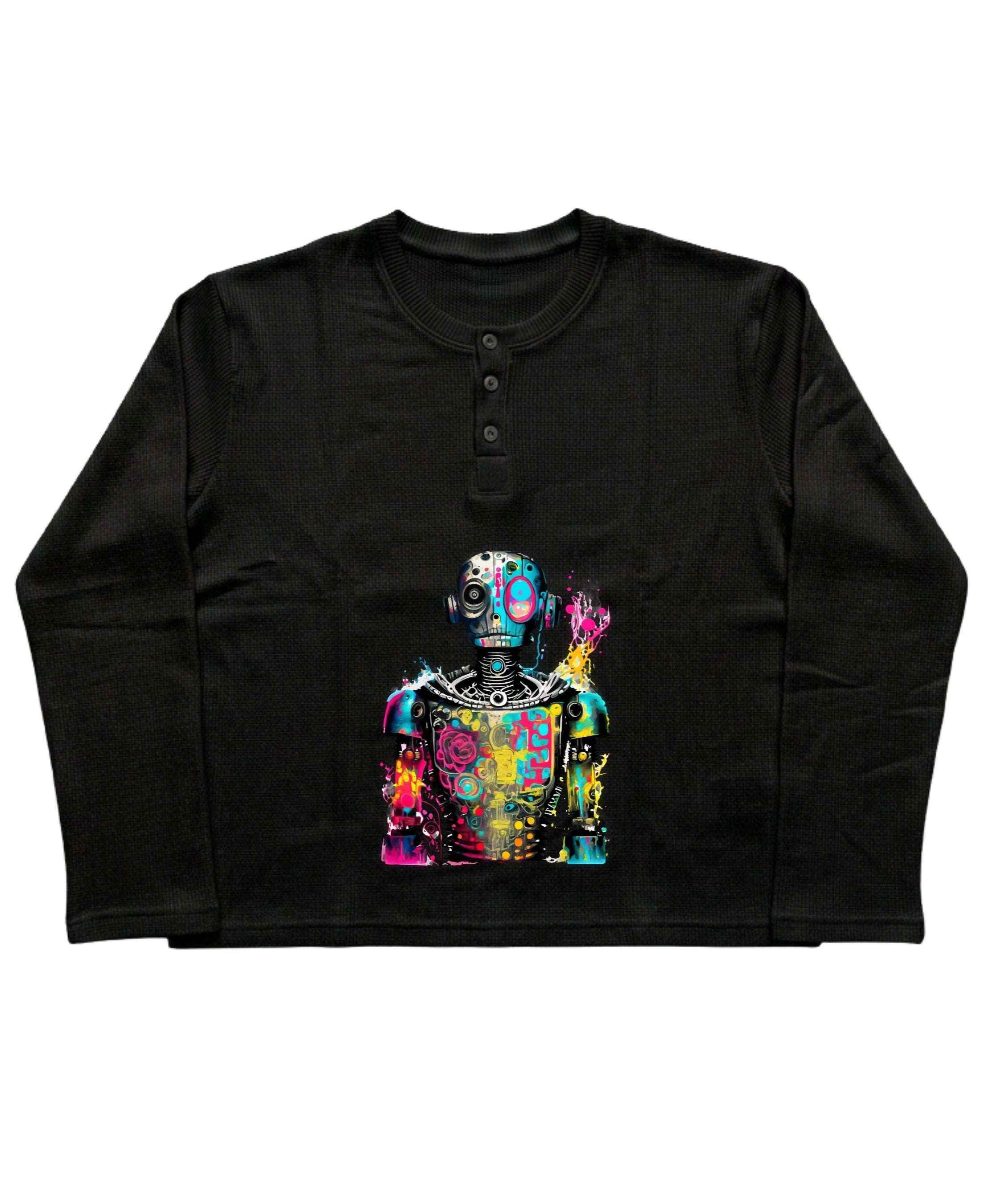 Urban Graphic Black Henley waffle knit
