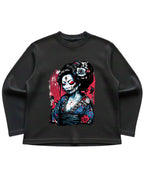 Urban Graphic Black Waffle Knit Oversized Full-Sleeve