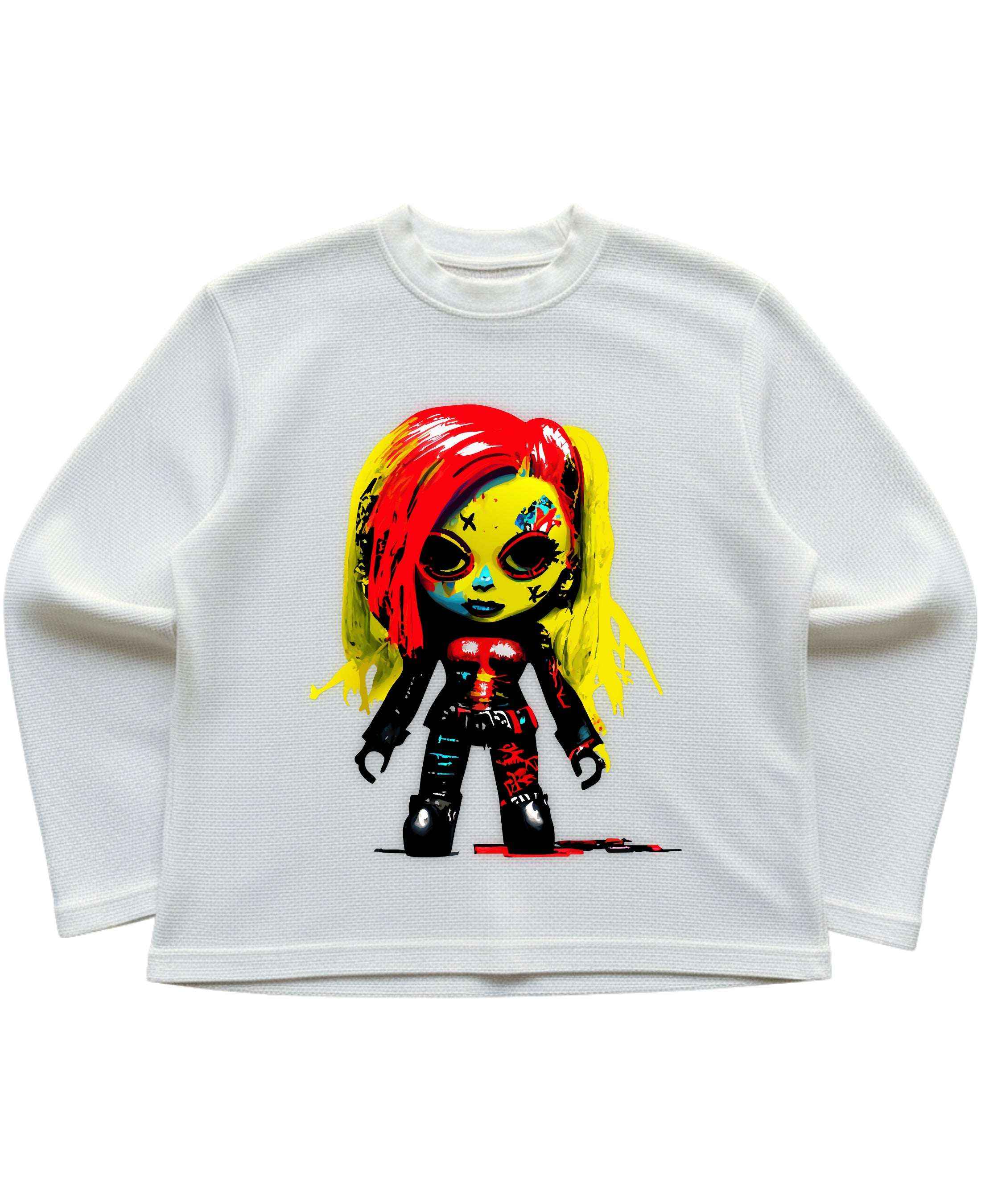 Urban Graphic Off-White Waffle Knit Oversized Full-Sleeve