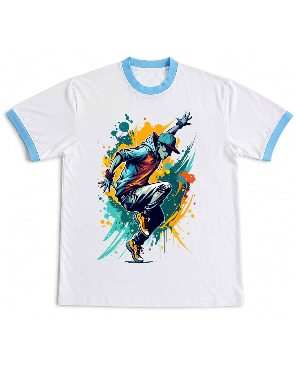 Urban Graphic White & Sky Blue Ringer Tee