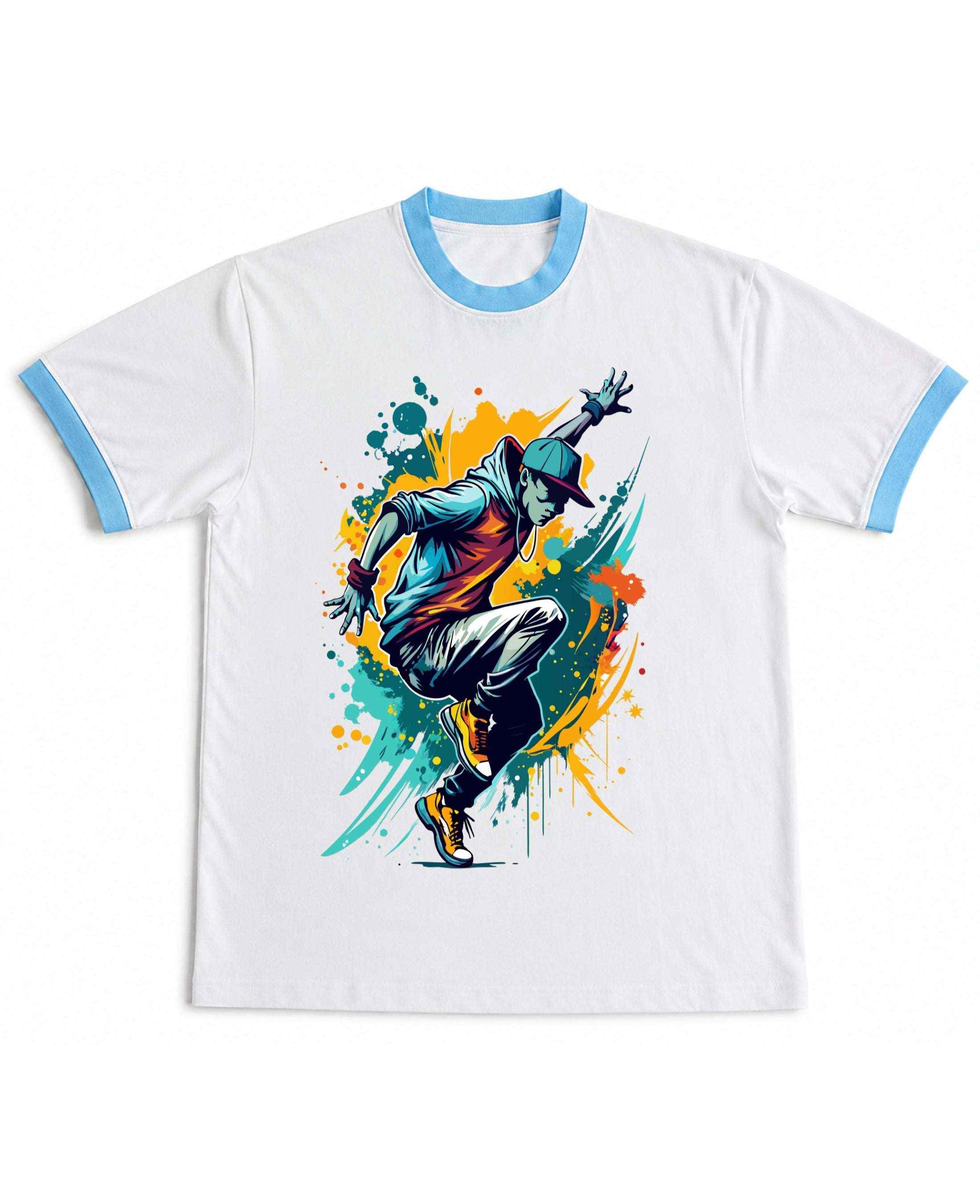 Urban Graphic White & Sky Blue Ringer Tee