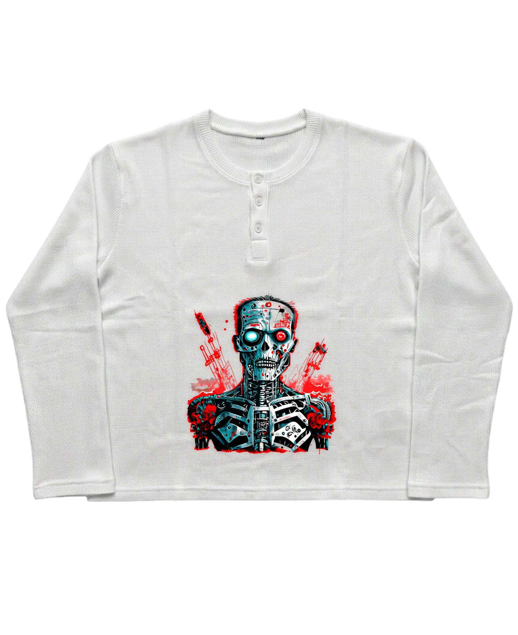 Urban Graphic White Henley waffle knit