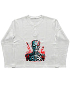 Urban Graphic White Henley waffle knit