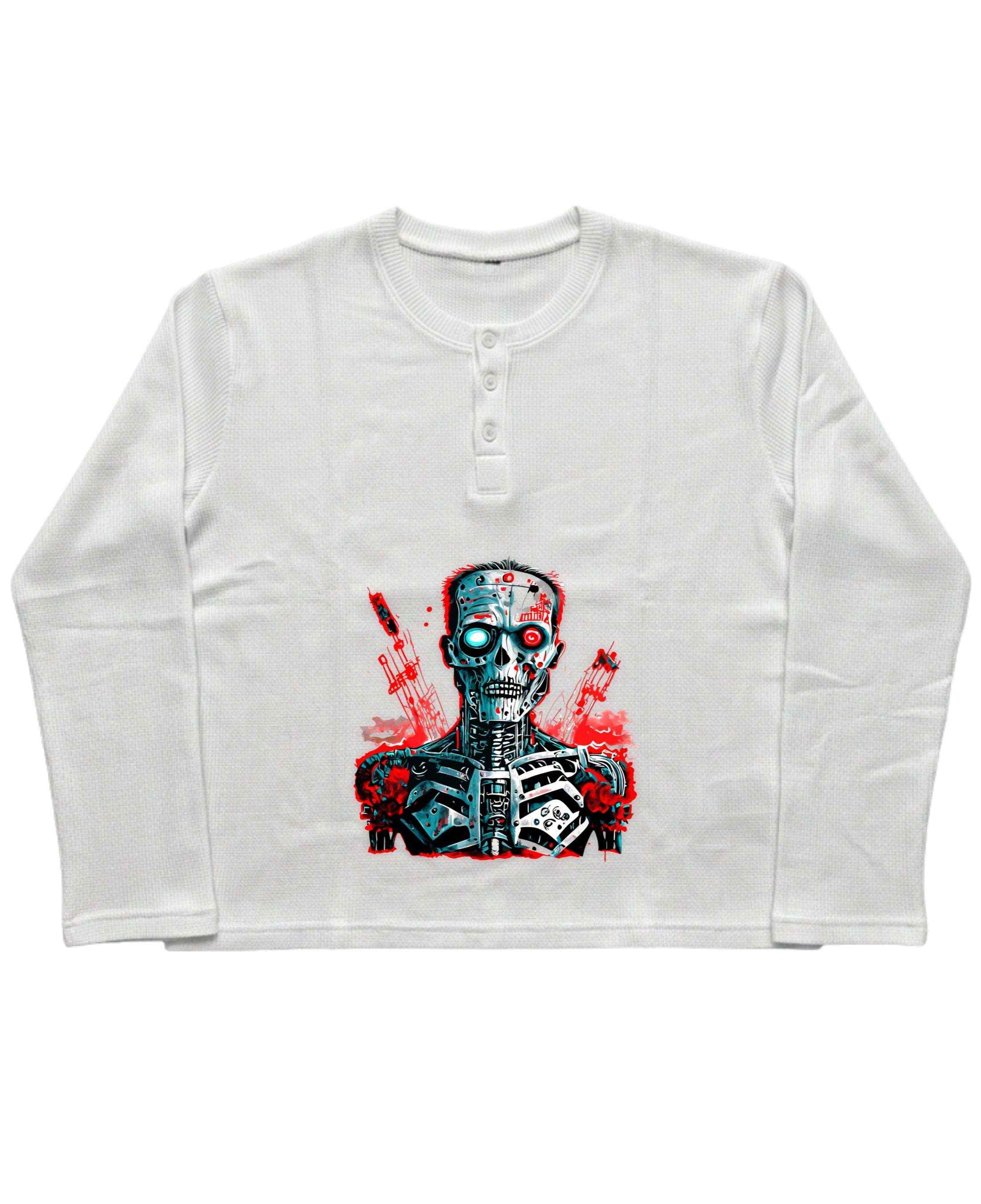 Urban Graphic White Henley waffle knit