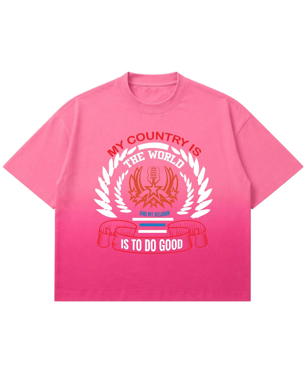 Pink Sunfade Ombré Wash Boxy Fit T-shirt Front Design