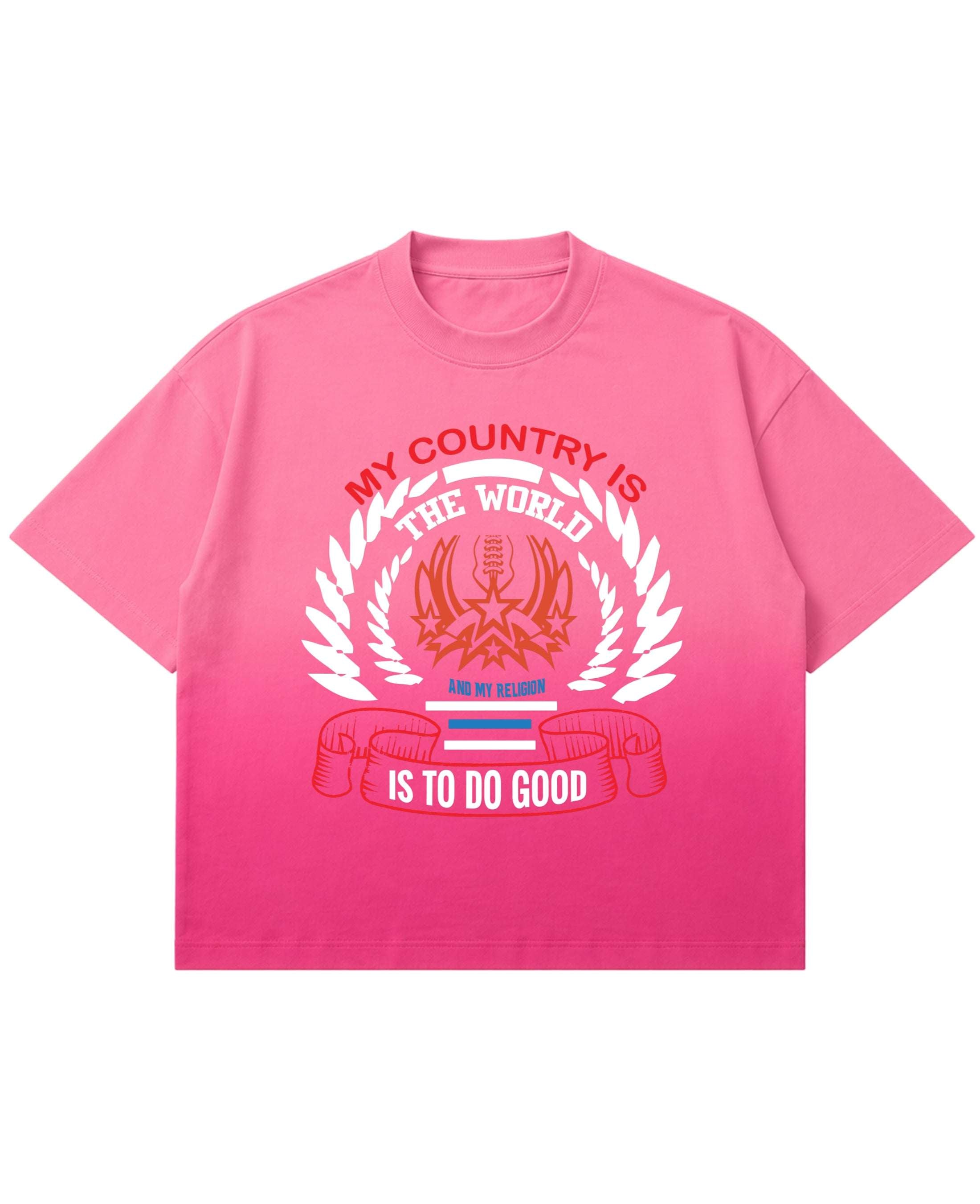 Pink Sunfade Ombré Wash Boxy Fit T-shirt Front Design