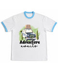 White & Sky Blue Ringer tee Front Design