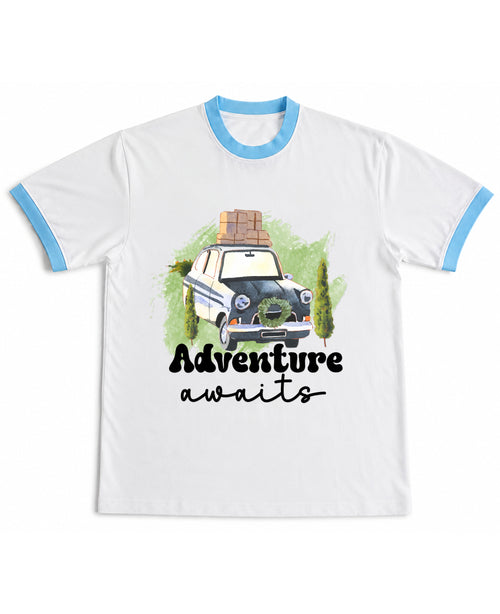 White & Sky Blue Ringer tee Front Design