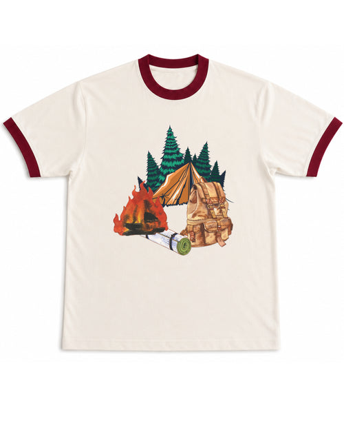 Off White & Maroon Ringer tee Front Design
