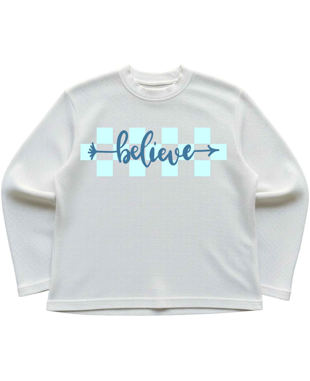 Believe Summer Off-White Waffle Knit Oversized Full-Sleeve
