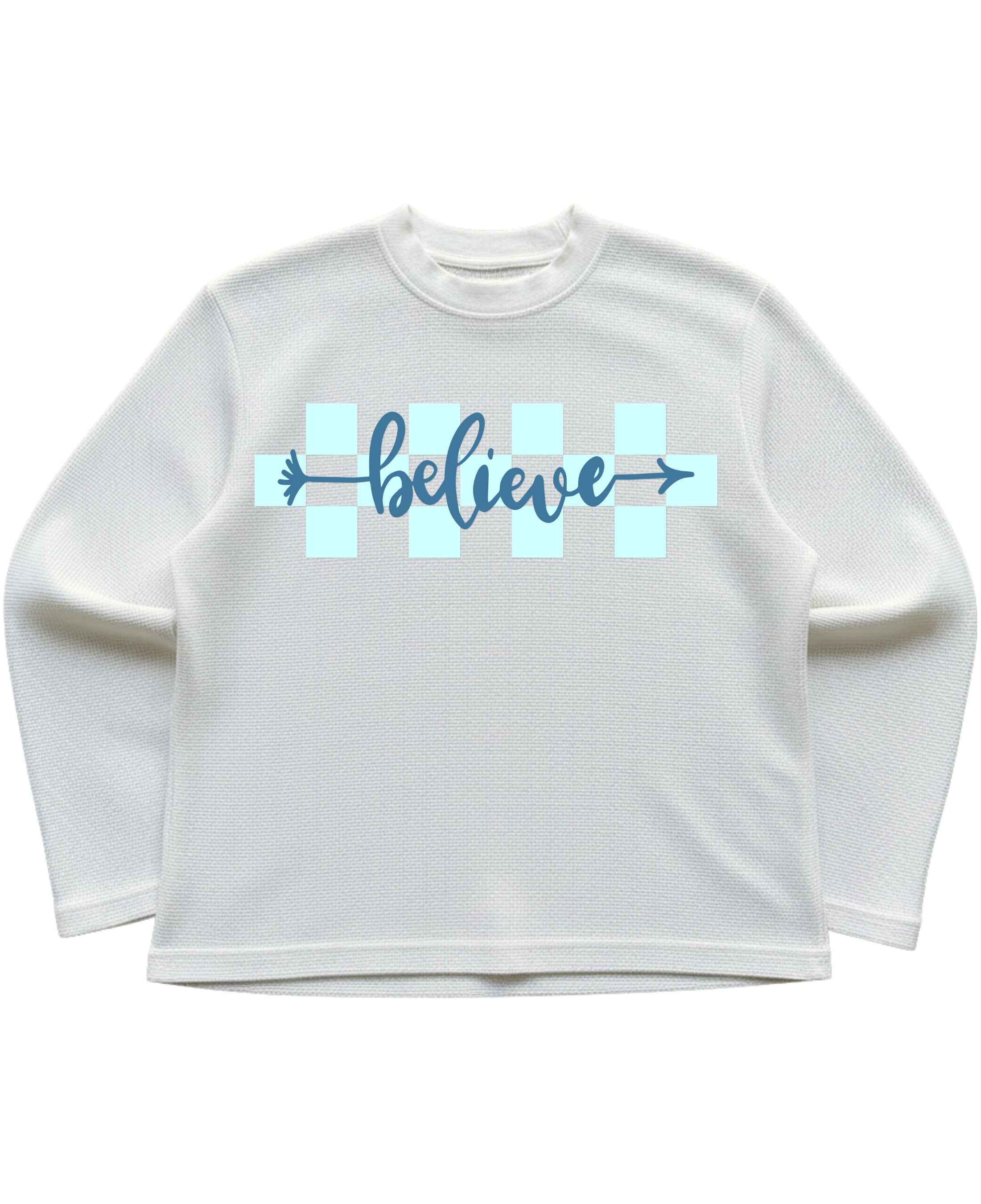 Believe Summer Off-White Waffle Knit Oversized Full-Sleeve