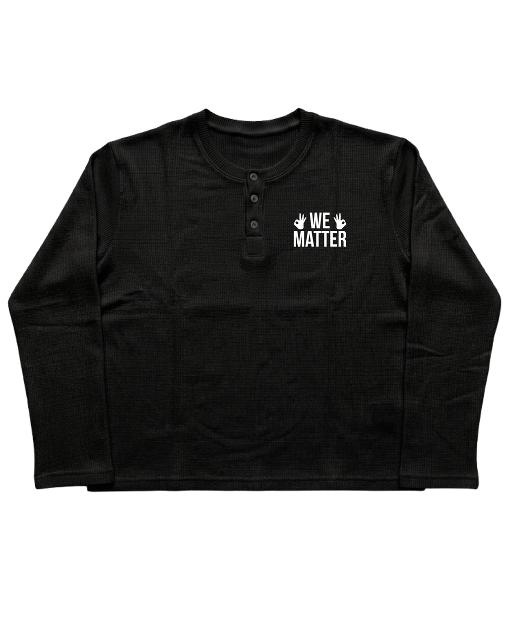 Black Henley waffle knit Front Design
