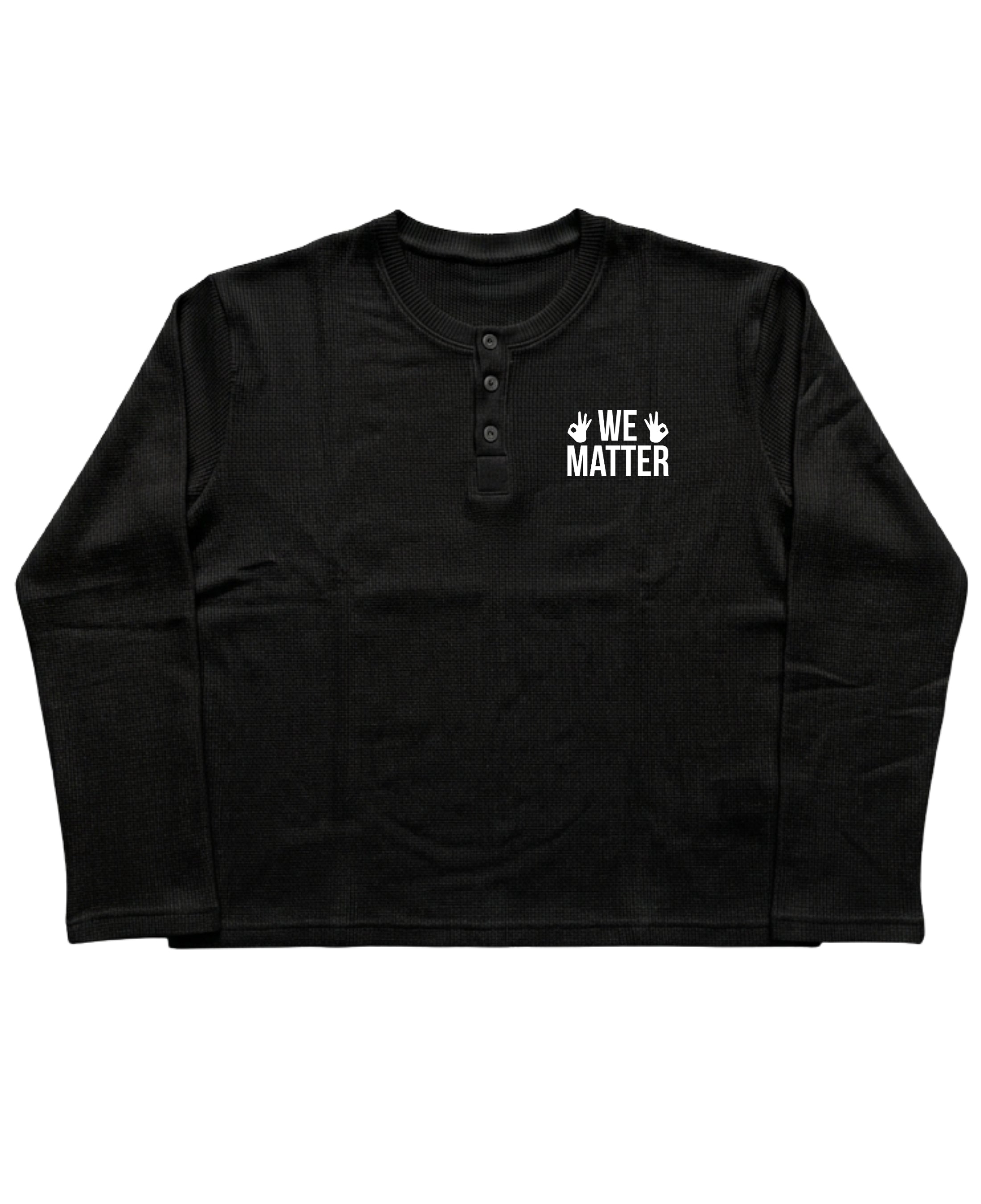 Black Henley waffle knit Front Design