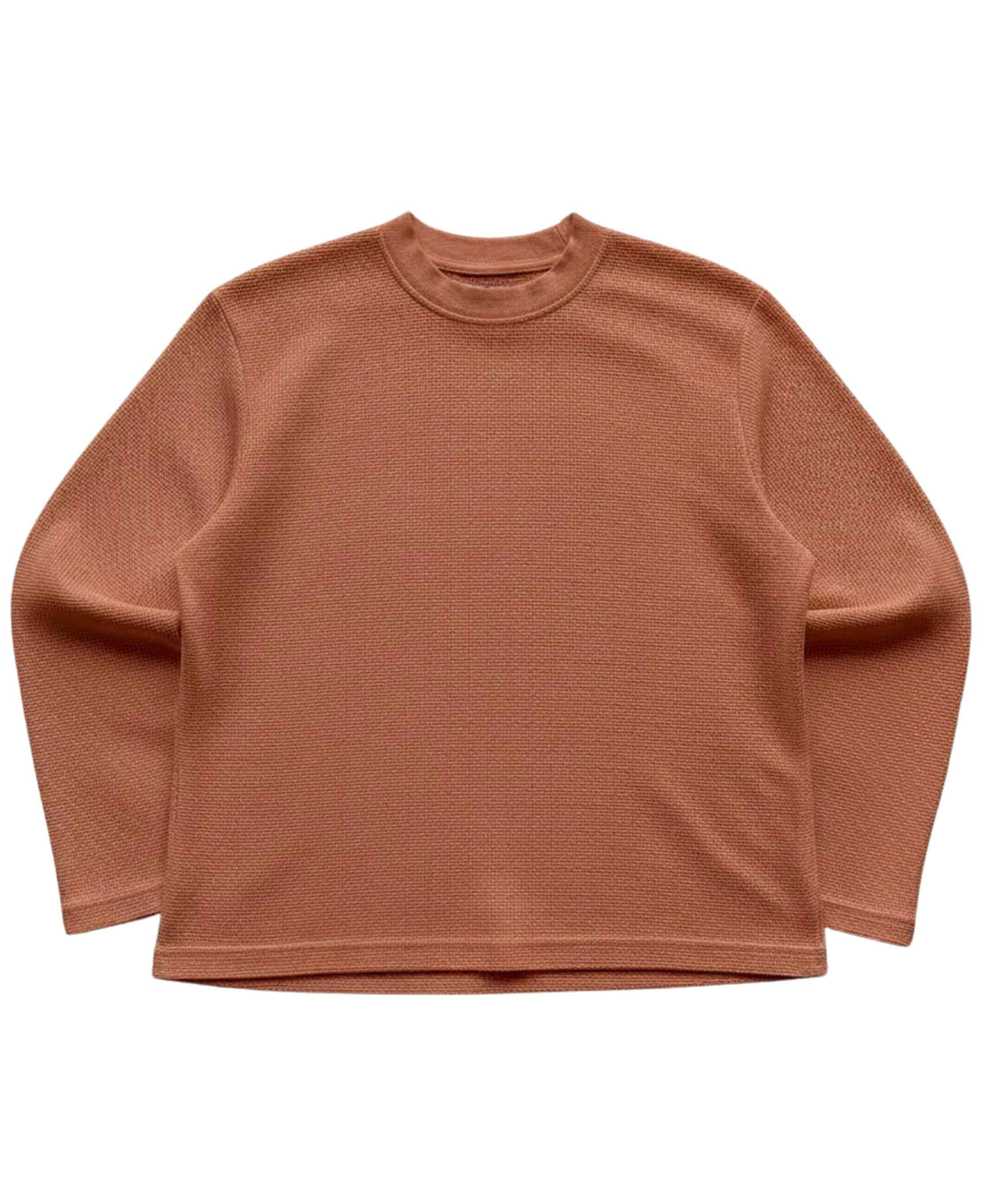 Brown Waffle Knit Oversized Full-Sleeve
