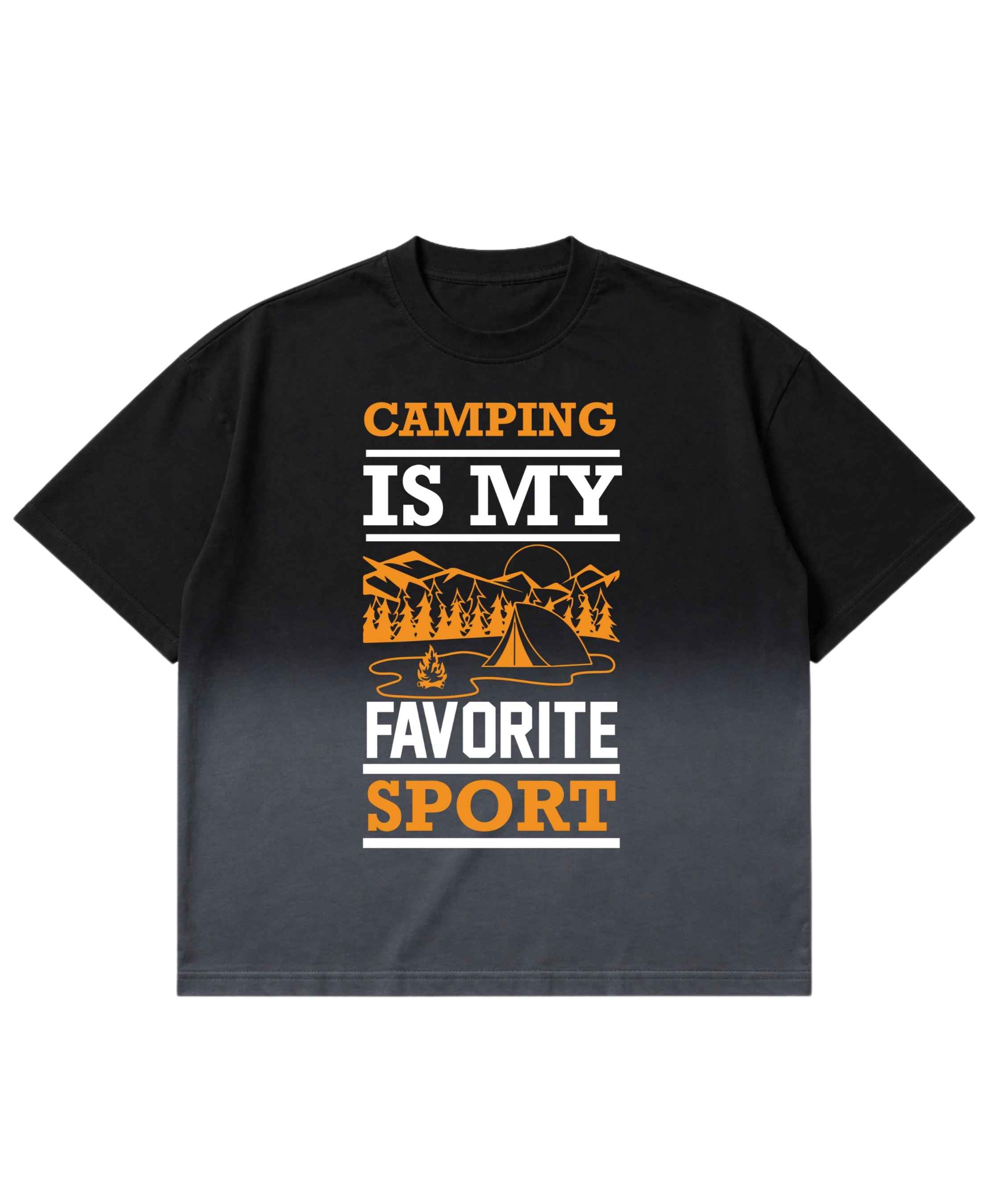 Camping Graphic Black Ombré Wash Boxy Fit T-shirt