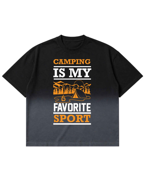 Camping Graphic Black Ombré Wash Boxy Fit T-shirt