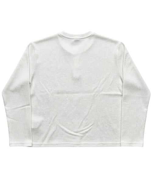 Camping Graphic  White Henley waffle knit