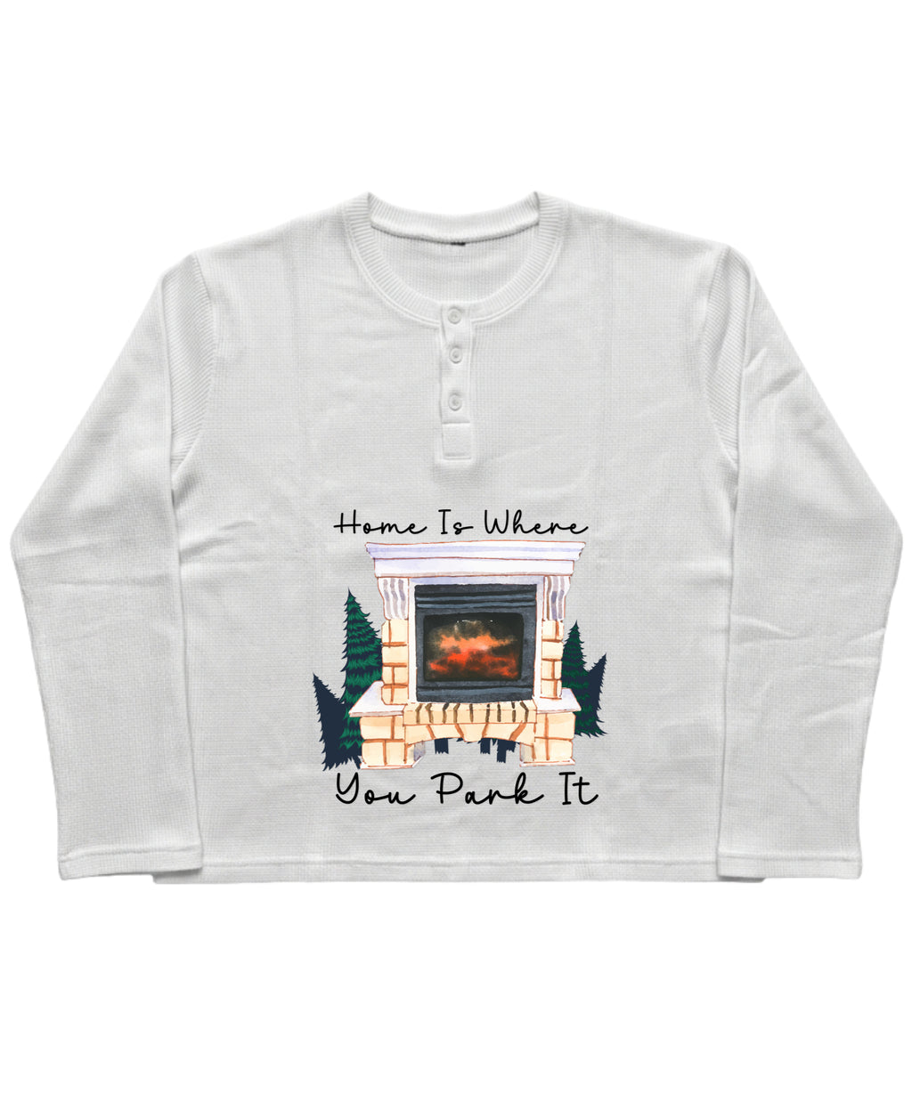 White Henley waffle knit Front Design