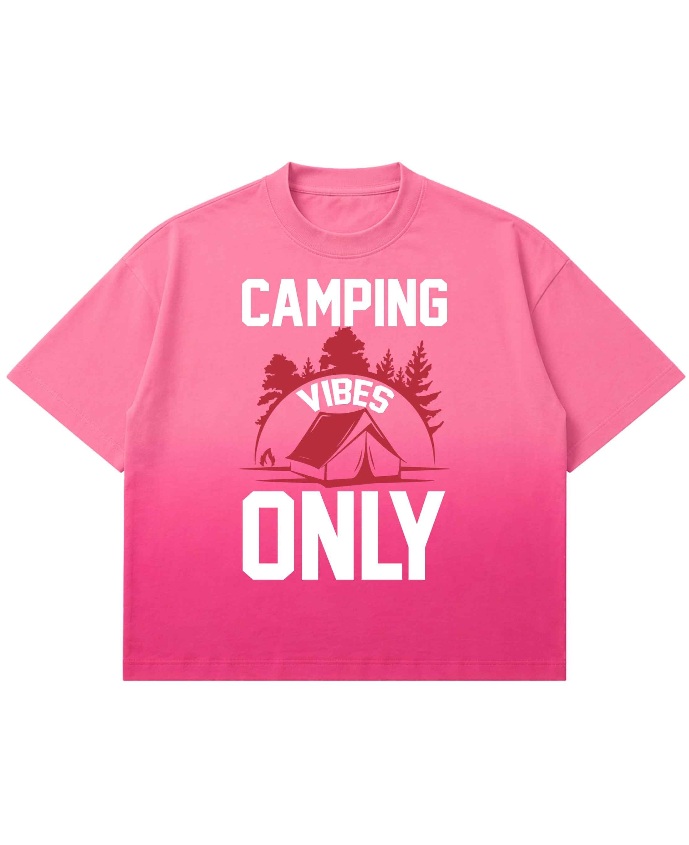 Camping Vibes Only Pink Sunfade Ombré Wash Boxy Fit T-shirt